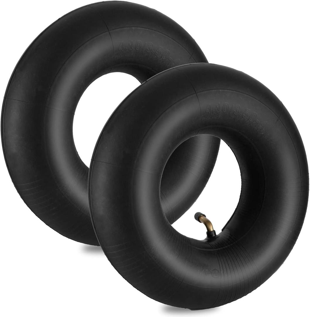 4.10/3.50-4 Inner Tube with Bent Valve Stem (2-Pack) - Heavy Duty Replacement Tire Tubes for Wheelbarrows, Mowers, Hand Trucks, Yard Trailers