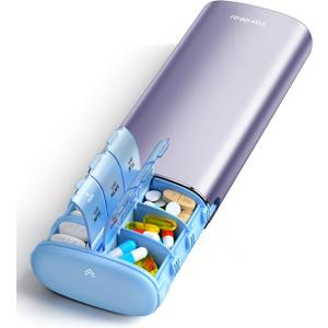 Vaydeer 7 Day Weekly Pill Organizer 2 Times a Day, Metal Am Pm Travel Pill Case, Large Capacity Twice Daily Cute Pill Box for Supplements, Pills, Vitamins and Medication (Purple)