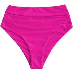 ZAFUL Women High Waisted Bikini Bottoms Ruched Swimsuit Bottom Tummy Control Bathing Suit Bottoms (Large, 1-magenta)