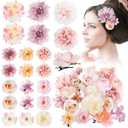 BBTO 21 Pcs Flower Hair Clip Rose Hair Clips Barrettes for Women Flower Accessories Boho Bride Claw Clip Hairpin Brooch Pin Headpiece for Wedding (Pink,Purple)