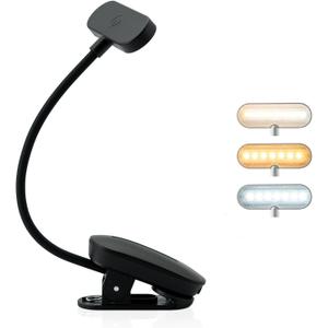 Rechargeable Book Light for Reading in Bed  14 LED Book Light with 3 Color Temperatures, Stepless Dimming, Up to 80 Hours Runtime, 360 Rotatable Clip  Perfect for Book Lovers, Black