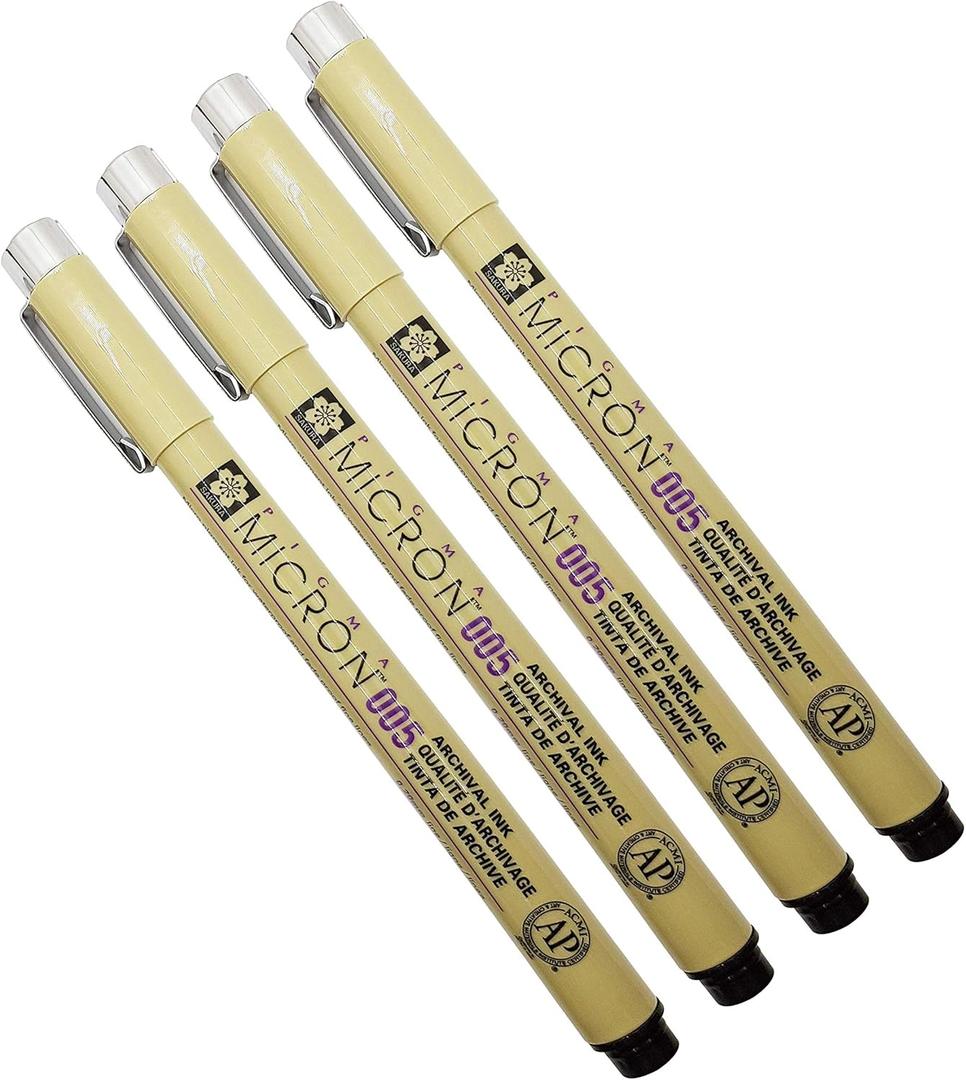 Sakura Pigma Micron 005 Black Pen 0.2mm Line Width Pack of 4 (005)