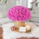 HyeFlora 50 PCS Roses Artificial Flowers, Fake Roses with Stem Realistic Hot Pink Silk Rose for DIY Wedding Bouquets Table Centerpieces Arrangements Baby Shower Birthday Home Decor for Her
