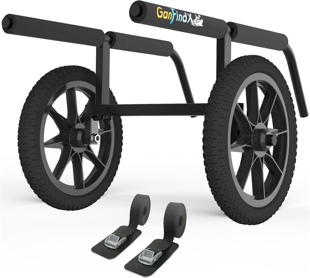 GanFindX Kayak Cart Canoe Trolley Carrier Kayak Accessories Transport Dolly with Solid Foam Wheels Detachable Frame Upright and Crossbar Terrain