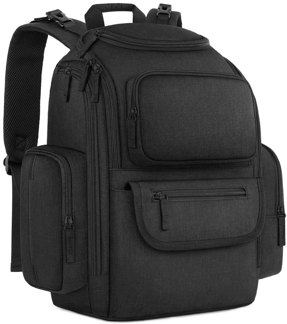 Mancro Diaper Bag Backpack, Multifunctional Dad Diaper Bag with 2 Side Insulated Pockets, Travel Water Resistant Baby Diaper Backpack for Men Women with Stroller Straps, Black (Large)