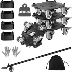 LOYAL TIGER Furniture Dolly & Movers 4Pack 3000lbs  Heavy Duty Interlocking Furniture Sliders with No Scratch Design, Safe for Hardwood Floors, for Sofa/Refrigerator/Piano Moving (Black, 7in)