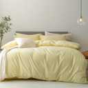 FOSSA Duvet Cover Set 100% Washed Cotton Linen Feel Super Soft Breathable Cozy 3 Pieces Bedding Sets Solid Pastel Yellow Queen (Light Yellow (No Comforter), Queen 