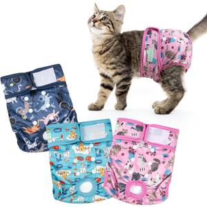 Wegreeco Cat Diapers, Cat Diapers for Male Female Spraying Incontinence, Reusable Adjustable Highly Absorbent (3 Pack, Small)