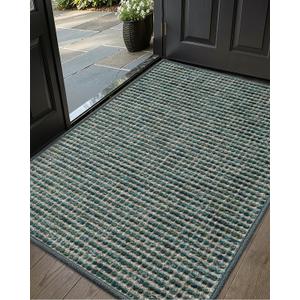 Color&Geometry Thin Indoor Door Mat 32"x48", Dirt & Moisture Trapping, Non-Slip Rubber Backing, Low Profile Inside Doormat for Home Entrance, Entryway, Patio & Porch,Teal Green