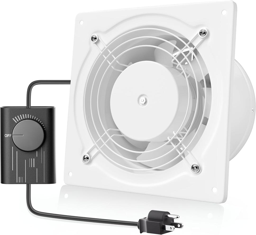 HG Power 6 Inch Exhaust Fan with Speed Controller, 308CFM Wall Exhaust Fanfor Kitchen, Bathroom, Metal Extractor Fan for Pet Room, Smoking Room, Attic, Garage, Window Ventilation (White)