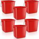 6 Pcs 3 Quart Small Bucket Square Detergent Sanitation Bucket Plastic Small Cleaning Pail with Handles Stackable Utility for Home, Office, Kitchen, School, Commercial Use, Food Service（Red）