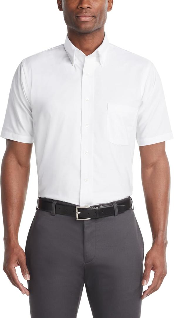 Van Heusen Mens Short Sleeve Dress Shirt Regular Fit Oxford Solid (19.5"-20" Neck, White)