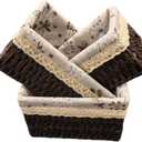 Wicker Woven Baskets With Liner, 3Packs Small Square Decorative Shelf Basket For Home Storage And Organizing (coffee)