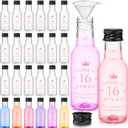 Boao 25 Pcs Sweet 16th Birthday Party Favors for Guests Include 50 Cheers to 16 Years 1.7oz Mini Liquor Bottles Airtight Plastic Alcohol Shot Bottles with Funnels for 16th Birthday Party Supplies