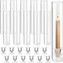 12 Sets Glass Hurricane Candle Holders - 12.6 Clear Tall Cylinder Candle Holder Chimney Tube with 2 Holder for Wedding, Christmas Table Decor (12, Clear)