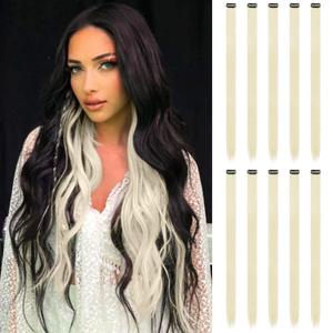 FESHFEN Colored Clip in Hair Extensions - 10 PCS Beige Blonde Highlighted Hair Piece Straight Synthetic Clip in Hairpieces for Women 22 inch