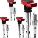 Set of 4 Ignition Coil Packs & Iridium Spark Plugs Compatible with 2.0L L4 2005-2018 Audi A3 A4 A5 A6 Q3 Q5 TT, 2006-2017 VW CC Eos GTI Golf Jetta Passat Tiguan Replace UF529 & 4464