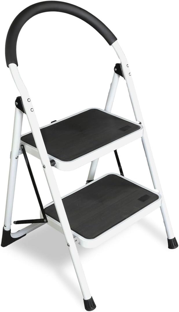 Jack Boss 2 Step Ladder, Folding Lightweight Step Stool with Wide Anti-Slip Pedal for Home, Office, Kitchen and Garage, Service Height 18.5 inch, 400 lbs Capacity