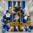 Blue White Gold Graduation Balloon Garland Arch Kit with Graduation Star print Certificate Letter Foil Balloons for Graduate Class of 2026 Grad Prom party Decorations Supplies (Blue White), 16 inches