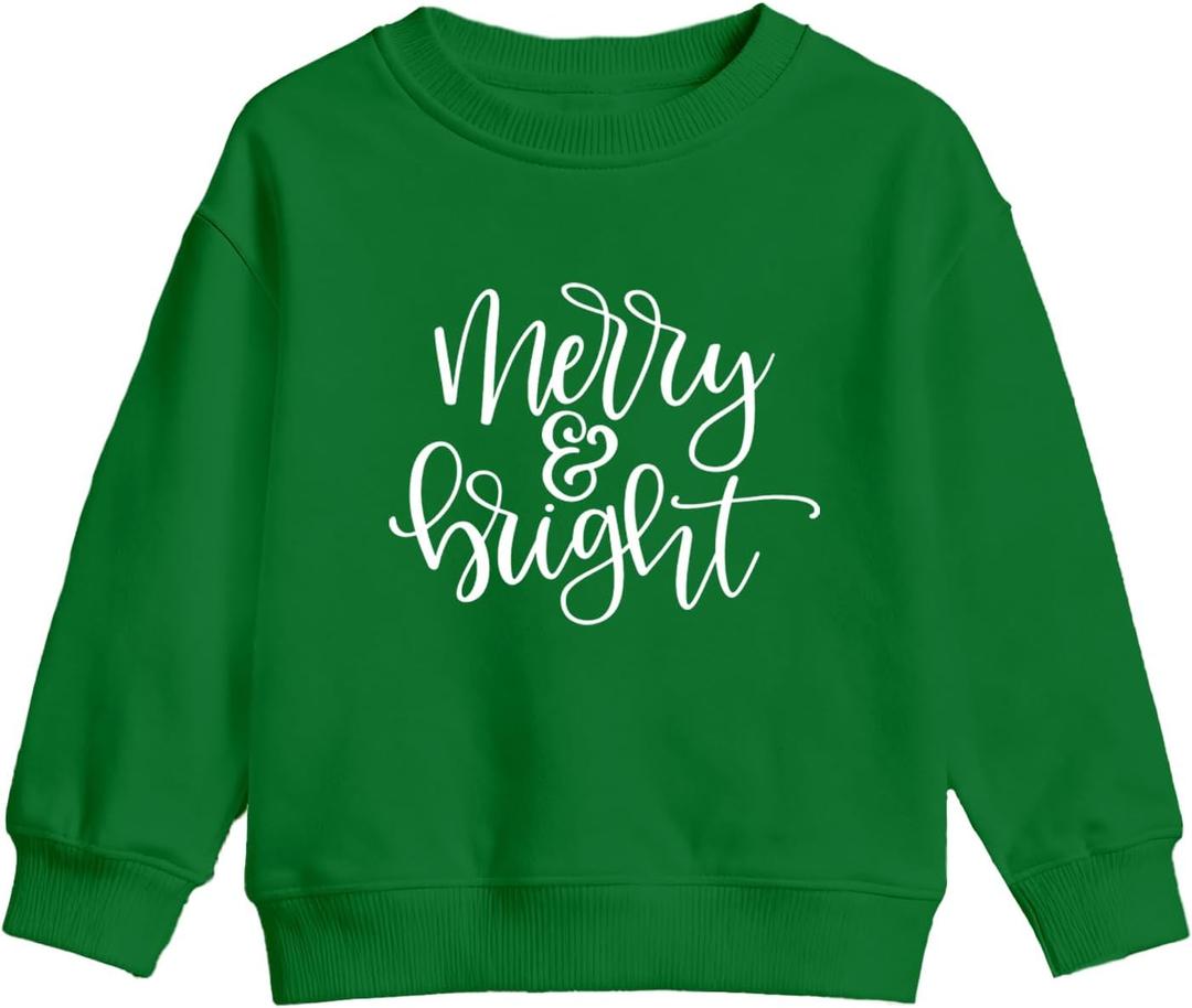 Christmas Sweatshirts Kids Boys Girls 2-7 Years Merry And Bright Sweatshirts Toddler Xmas Long Sleeve Shirt (Green)