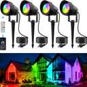 RGB Color Changing Spotlights Outdoor, LED Landscape Lighting with Remote/APP Control, Music Sync & Timing Mode, IP65 Waterproof Outdoor for Yard Garden Pathway Christmas Halloween, 4 Pack