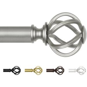 Curtain Rods for Windows 72 to 144 Inch, USFOOK 7/8 Inch Telescoping Splicing Drapery Rods with Antique Silver Twisted Cage Finials