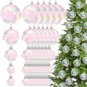 Wettarn 50 Pcs Clear Christmas Iridescent Ornaments Balls 1.2'' 2'' 3.2'' 4'' Transparent DIY Shatterproof Hanging Christmas Rainbow Ornaments Decorations Xmas Tree Wreath Holiday Party