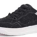 Women's Sparkly Rhinestone Sneakers Comfortable Athletic Glitter Platform Tennis Shoes for Casual, Gym & Fashion Outfits (9, Black)