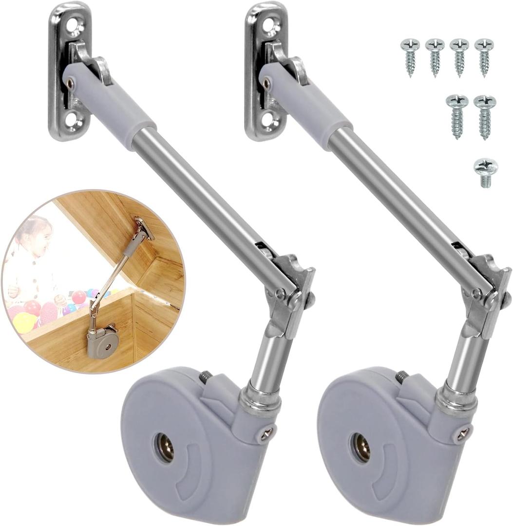 (2PCS) Toy Box Hinges Soft Close,Lid Support Hinges for Toy Box,Upward Top-Opening Flap Doors Safety for Chest Slow Close, Lid Stay 105 Degree Open