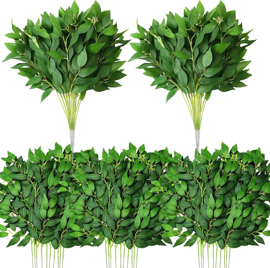 40 Pcs Artificial Italian Ruscus Greenery Stems 55 cm 21.6'' Fake Green Leaf Garland Branches Silk Greenery Leaves for DIY Wedding Arch Bouquet Vase Filler Table Centerpieces Home Decor