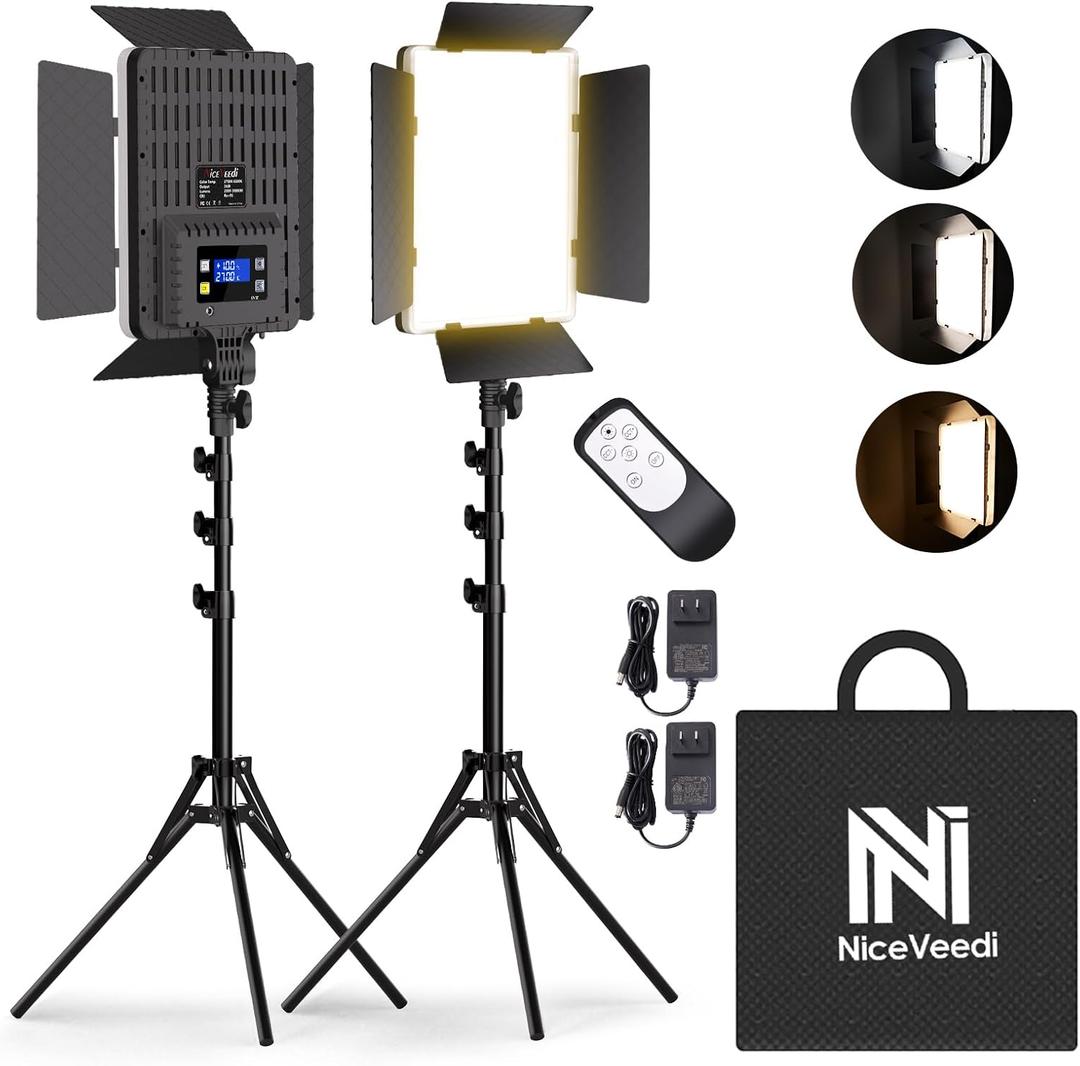 NiceVeedi 2-Pack Photography Lighting Kit, 36W Bi-Color Studio Lights 2700-6500K CRI 95+, Dimmable LED Video Light Kit with Remote Control & 72 Tripod Stand, Lighting for Video Recording/Photography