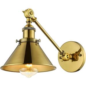 LITFAD Swing Arm Wall Light Adjustable Brass Finish 1 Light Wall Sconce 7" Industrial Vintage Wall Lamp Mounted Lighting Fixture with Cone Shade