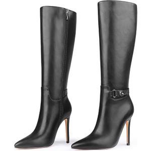 MERUMOTE Stiletto Knee High Boots Women Sexy Pointed Toe Zipper High Heels Boots (6, Black Matte)