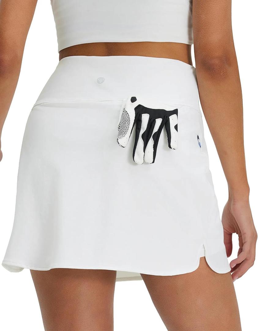M MAELREG Womens Tennis Skirt High Waisted Athletic Mini Lined A Line Skort with 3 Pockets Nylon Stretchy Workout Golf Skirt (L)
