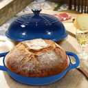 Enameled Cast Iron Bread Oven, 6 Quart Dutch Oven for Bread Sourdough Baking, 11" Thick Enamel Bread Baking Pan Kit with Lid for Stews, Roasts and Gifts for Family, Blue