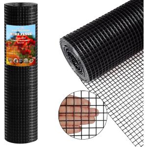 Thinkahead Black Hardware Cloth 1/2 in 24 x 50 ft 19 Gauge Vinyl PVC Coated Galvanized Chicken Wire Fencing, Garden Fence, Rabbit Wire