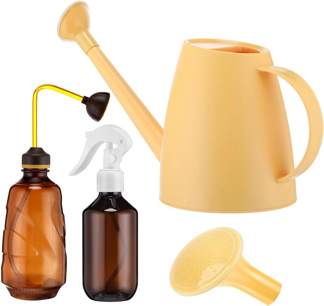 Reallnaive 1/2 Gallon Long Spout Watering Can Set for Indoor & Outdoor Plants – Includes Spray Bottle, Squeeze Bottle, Watering Globes & Soil Moisture Meter for Garden & House Plants(Yellow)