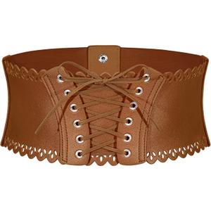 Wedtrend Corset Belt for Women Wide Belts for Women Dresses Elastic Leather Lace Underbust Belts Vintage Stretch Pirate Belt (Brown, L)