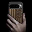 Carveit Magnetic Wooden Case for Google Pixel 10 Pro XL Case, Wood Artisan Engraved & Soft TPU Shockproof Cover, Compatible with MagSafe Wireless Chargers (The Classic American Flag) Walnut