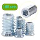 160 Sets of 1/4-20 x 10mm, 15mm, 20mm, 25mm Furniture Nuts, Threaded Wood Inserts, Bolts, Fasteners, connectors, Hexagonal Drive Screws and Nuts kit (160 Screws and 160 Nuts)