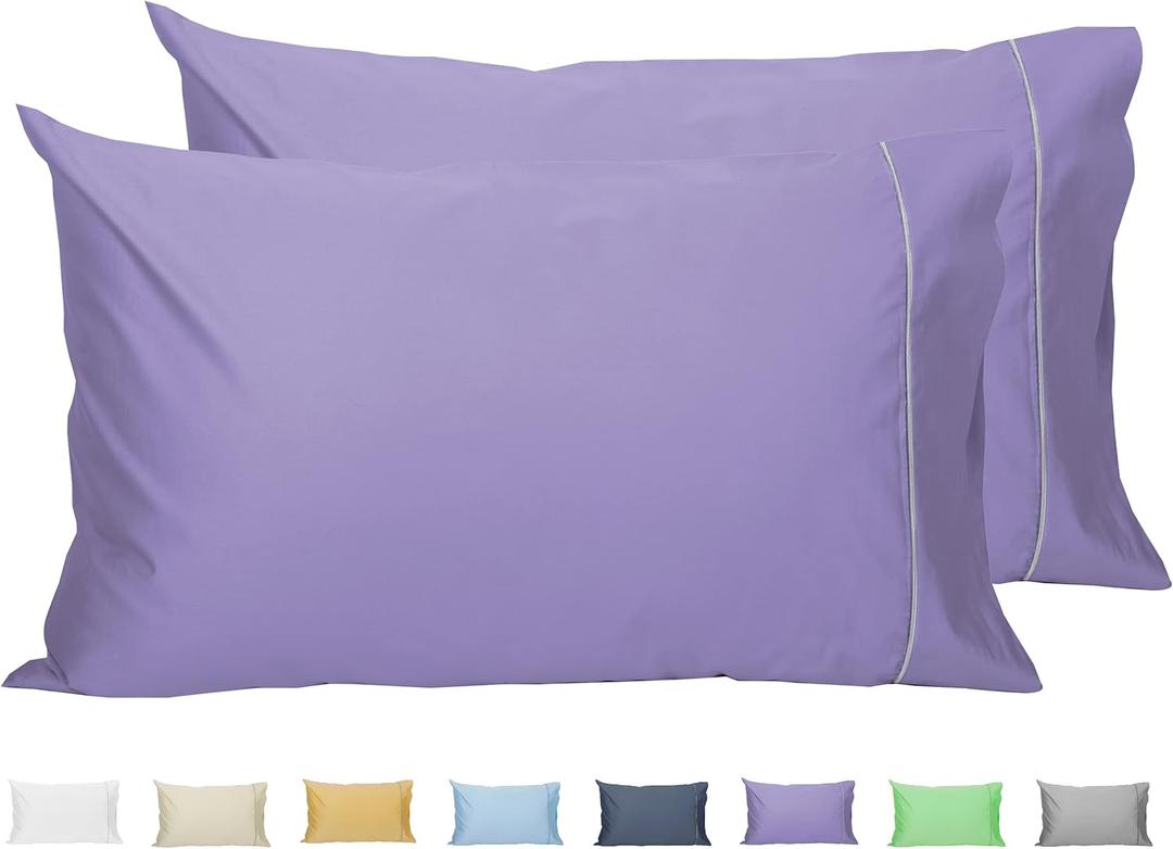 Sunflower Pillow Cases Queen Set of 2, 100% Cotton Queen Pillowcases, 2030 inches with Silver Trim, Soft and Breathable, Solid Purple