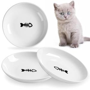 Wellbro 5.9 inch Ceramic Cat Bowls,Wide Shallow Dishes,Whisker-Friendly Plates,Food and Water Bowl for Indoor Cats,-10 oz,2 Pack