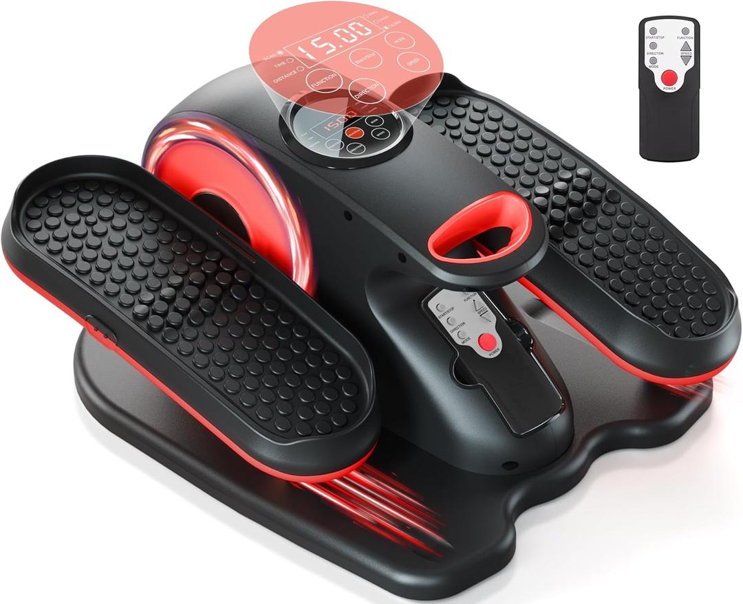 Under Desk Elliptical Machine, Ellipse Exerciser as Seen on TV for Seniors with Remote Control & 12 Adjustable Speeds, Elliptical Machine for Home (Red)