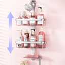 LAMU Adjustable Shower Caddy Hanging, Rust-Proof Hanging Organizer, 3-Tier Aluminum Alloy + ABS, Over-the-Showerhead with Hooks, Razor Holder, Soap Dish, Silver