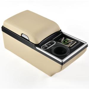 Coverado Universal Car Center Console with Wireless Charging & Cup Holder, Back Seat Organizers, Rear Bench Seat Central Armrest Box with Storage, for Most Vehicles, Easy Install, Beige
