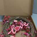 Valentines Day Wreath Decor, 22inch Artificial Pink Wreath with Tulip Berry Green Leaf Element, Valentines Wreaths for Front Door Wedding Anniversary Party Candlelight Dinner Decorations