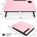 BUYIFY Foldable Laptop Bed Desk for Couch, Sofa - Large Lap Desk Tray Table with Cup Holder and Tablet Slot - Portable Notebook Stand for Eating, Writing, Studying and WFH (Pink)
