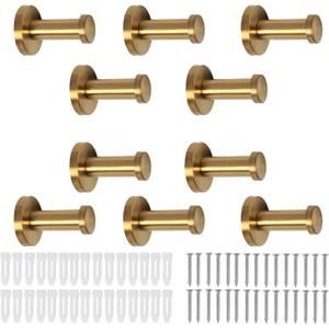 Bathroom Towel Hooks, 10 Pack Round Coat Hooks, Sturdy Wall Mounted Robe Hook, SUS 304 Stainless Steel Heavy Duty Clothes Hanger, Wall Towel Hooks for Bathroom Bedroom Kitchen(2 in, Gold)