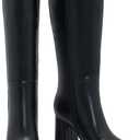 Knee-High Boots for Women - Wide Calf Boots with Zipper, Square Toe Tall Leather Boots, Chunky Heel Fashion Long Boots, 9W