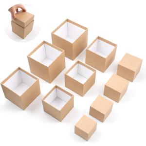 Nesting Gift Boxes Set Prank Gift Boxes Gift Wrap Boxes Surprise Box Small Square Kraft Paper Box Inside Box Gift Set for Christmas Halloween Birthday 10 Cartons No Lids (1.7-3.5 Inch), Brown